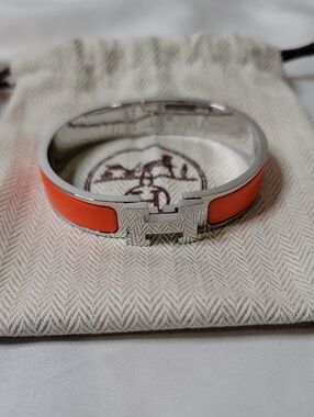 Hermes Orange Enamel Clic H Bracelet with Silver Hardware